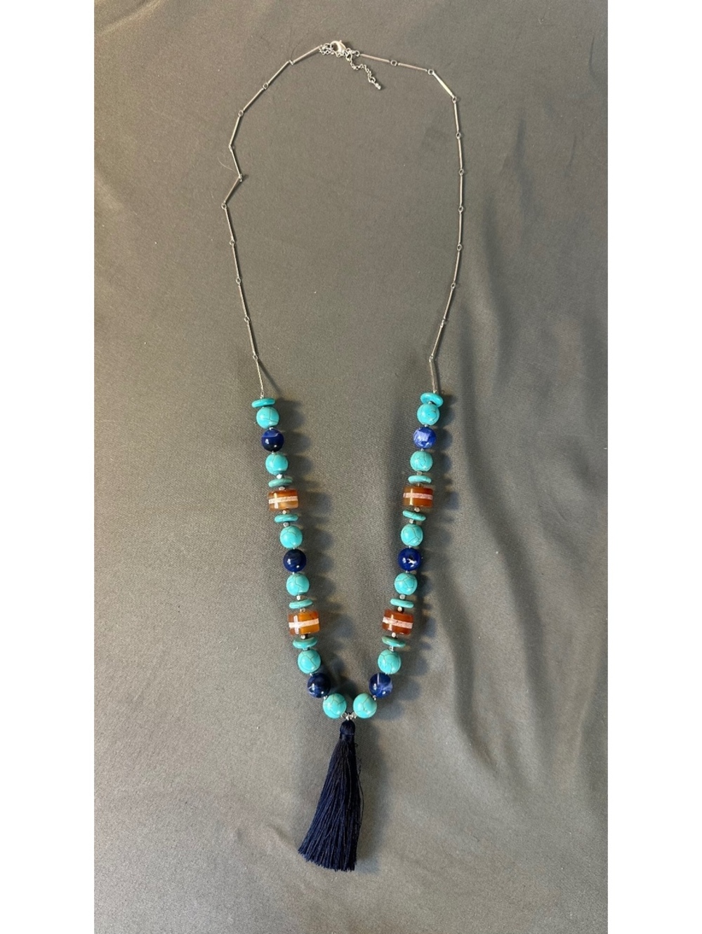 J.Jill Blue Beaded Necklace With Tassel